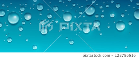 Waterdrop beads on blue surface 128786616