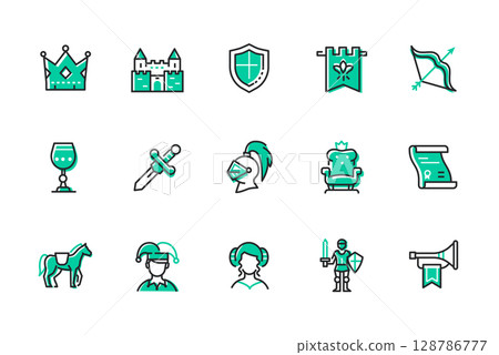 Middle Ages - set of line design style icons 128786777