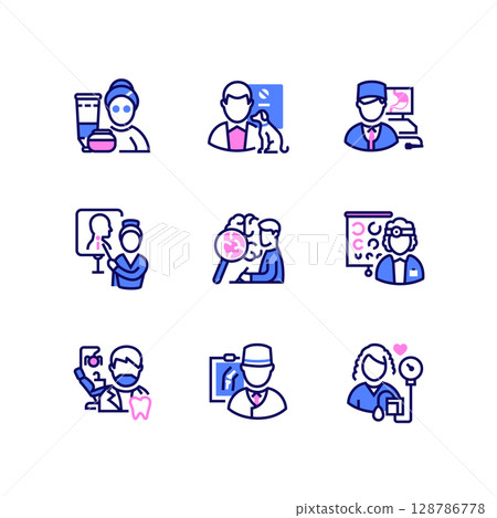 Medical professions - line design style icons set Medical professions - line design style icons set 128786778