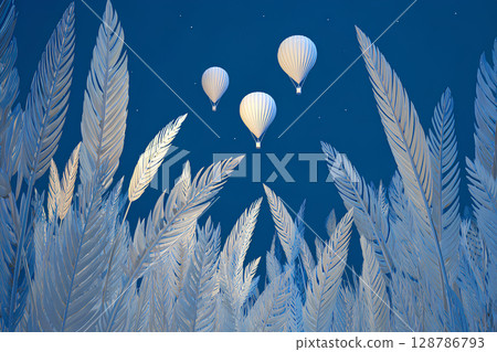 秋日傍晚的風景，有草和氣球船 128786793