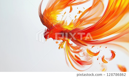 Phoenix Bird in Dynamic Flight, Digital Illustration with Spread Wings and Sideward Glance 128786862