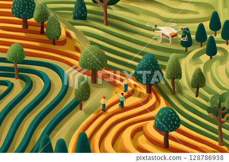 寧靜的農場和牧場景觀 寧靜的農場和牧場景觀 128786938