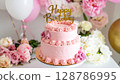 Balloons and birthday cake 128786995