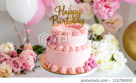 Balloons and birthday cake Balloons and birthday cake 128786995