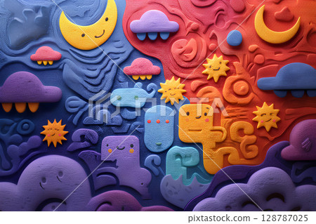 Texture of planets and cute aliens 128787025