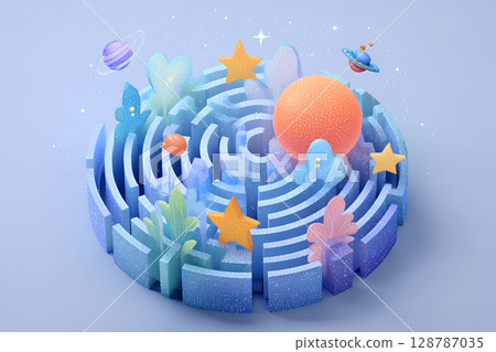 Planet maze and cute aliens (3D) 128787035