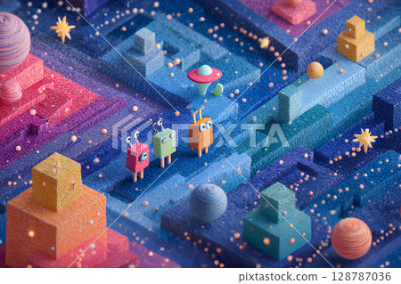 Planet maze and cute aliens (3D) Planet maze and cute aliens (3D) 128787036