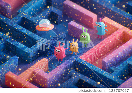 Planet maze and cute aliens (3D) 128787037
