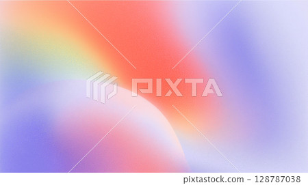 Minimal Illustration with Green, Yellow, and Red Shapes in a Grainy Sky and Colorful Strip 128787038