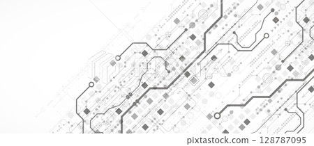 Technological background in gray colors. Used technical lines and a pattern of squares with different shades of gray. 128787095