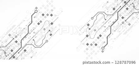 Technological background in gray colors. Used technical lines and a pattern of squares with different shades of gray. Technological background in gray colors. Used technical lines and a pattern of squares with different shades of gray. 128787096