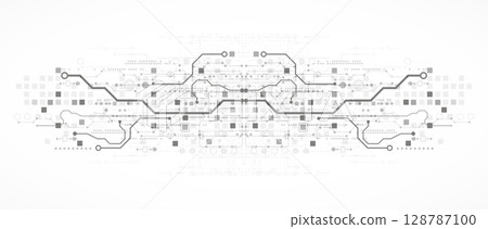Technological background in gray colors. Used technical lines and a pattern of squares with different shades of gray. 128787100