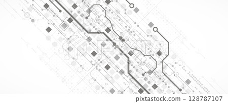 Technological background in gray colors. Used technical lines and a pattern of squares with different shades of gray. Technological background in gray colors. Used technical lines and a pattern of squares with different shades of gray. 128787107