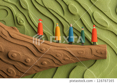 People trekking through the forest (3D) 128787165