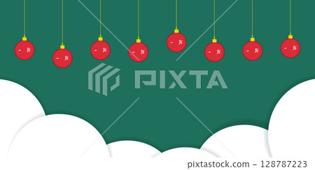 Christmas tree Balls with Percent Sign and Text Place and Snowdrift Top and Bottom Frame Copy space 128787223