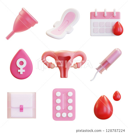 Women's menstruation icon set 3D graphic 128787224