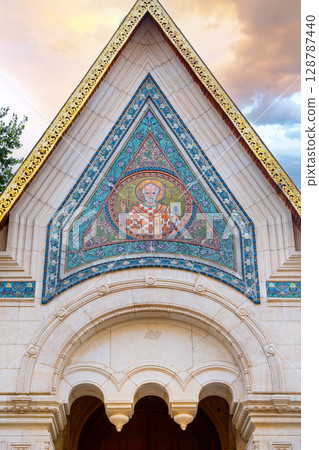 Saint Nikolas Fresco in front the Russian Church, Sofia, Bulgaria 128787440