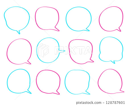 手繪風格線條語音氣泡集，僅線條，粉紅色和淺藍色 128787601