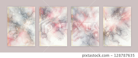 Cosmic Watercolor Nebula Textures Ethereal pink and Silver Galaxy Washes. 128787635