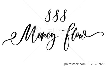 Luxury Calligraphy 888 Money Flow. Gold Handwritten Numerology Quote for Finance and Abundance Art. 128787658