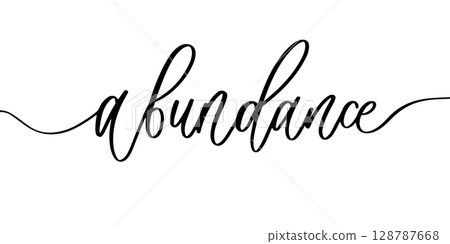 Elegant Calligraphy Word Abundance. Handwritten Script on Clean White Background, Luxury Typography. Elegant Calligraphy Word Abundance. Handwritten Script on Clean White Background, Luxury Typography. 128787668