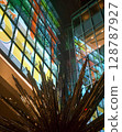 Neon reflected in glass 128787927