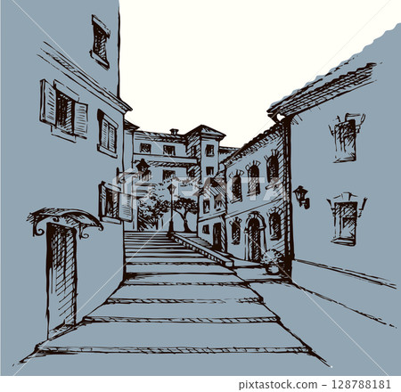 Street of the old city. Vector drawing Street of the old city. Vector drawing 128788181