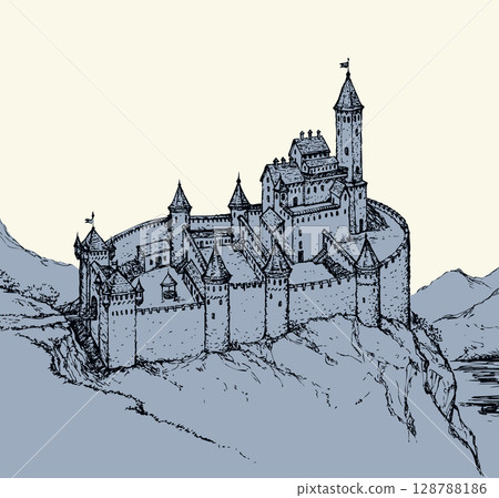 Castle Romanesque style. Vector drawing Castle Romanesque style. Vector drawing 128788186