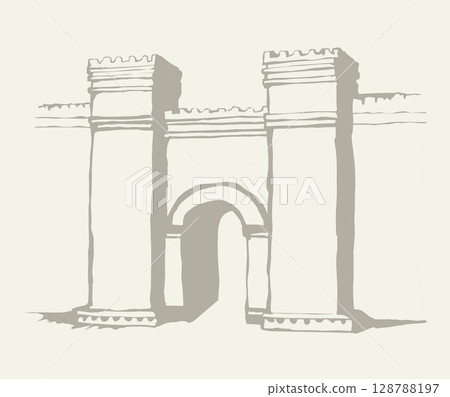 Babylonian Gate. Vector drawing scene 128788197