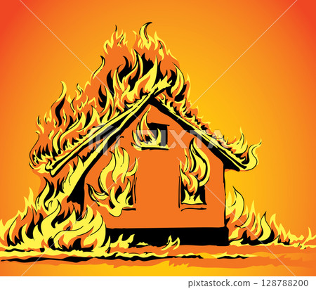 Burning house. Vector drawing sketch 128788200