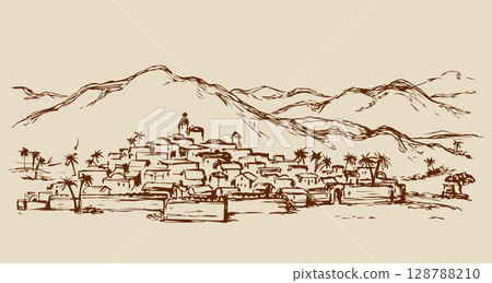 City in a desert. Vector drawing City in a desert. Vector drawing 128788210