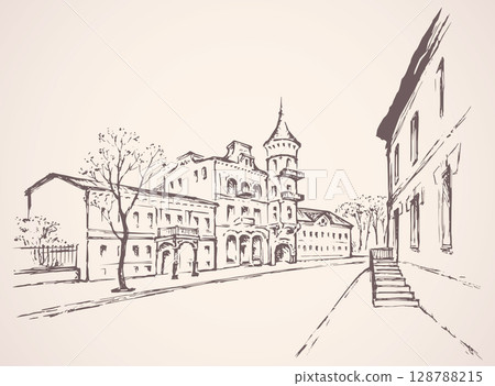 Street of old town. Vector drawing 128788215