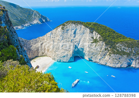 The view from the height of the bay wreck of Zakynthos in Greece The view from the height of the bay wreck of Zakynthos in Greece 128788398