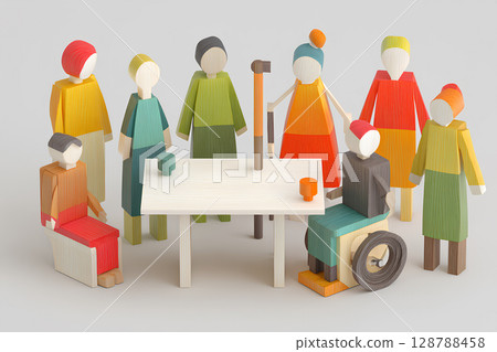 Wheelchair users and kind people (woodwork) 128788458