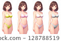 各種顏色的可愛泳裝日本女性，動漫風格美少女插畫，夏天，白色背景，AI生成的圖像 128788519