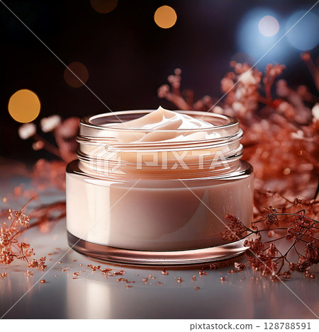 Face cream jar on white background. cosmetic products. studio lighting. AI Generated. 128788591