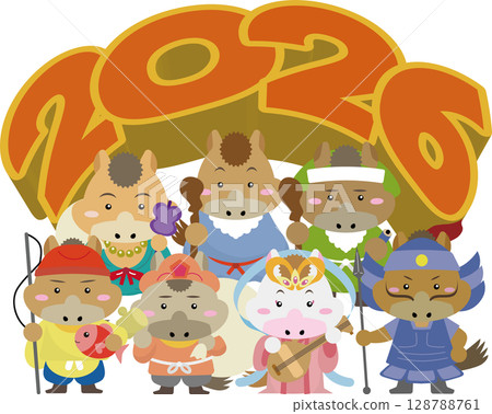 The 2026 Chinese zodiac horse transforms into one of the Seven Lucky Gods! Auspicious New Year illustrations 128788761