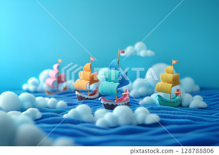 Yacht, balloon, blue sky and blue sea (3D) Yacht, balloon, blue sky and blue sea (3D) 128788806