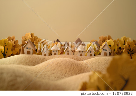 A beautiful townscape with yellow ginkgo leaves (3D) A beautiful townscape with yellow ginkgo leaves (3D) 128788922