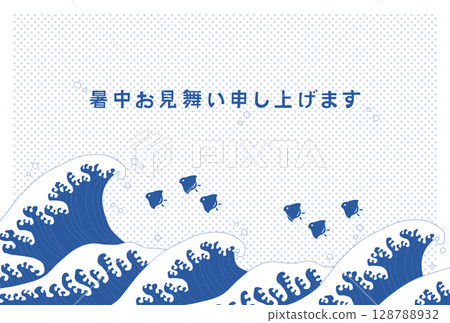 夏季賀卡波浪圖案插圖（圓點背景） 128788932