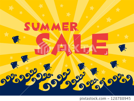 Wave houndstooth summer sale illustration (yellow radial background) 128788945