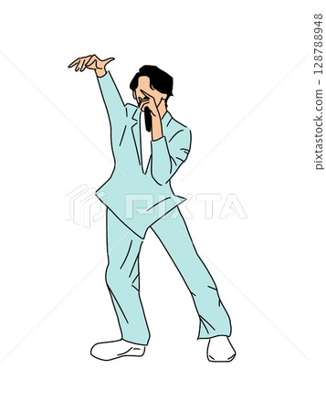Artist singing and dancing with a microphone 128788948