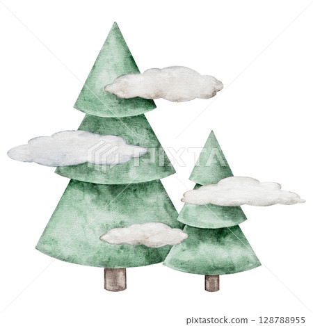 Watercolor Mist icon. Foggy forest illustration for children. Hand painted Weather art for girl or boy childish educational, nursery art. weather icons. Symbols for forecasts of meteorology's 128788955