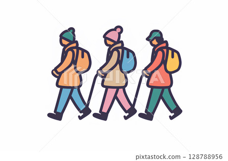 老人步行圖示單色插圖 128788956