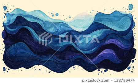 Vibrant abstract waves in a mesmerizing palette of blues create a calming flow 128789474