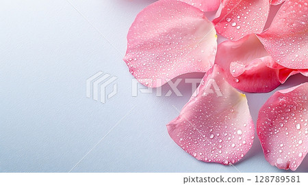 Close-Up of Pink Rose Petals with Water Droplets on Soft Background for Romantic Decor 128789581