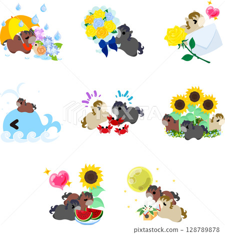 A set of pop and cute pony illustrations. 128789878
