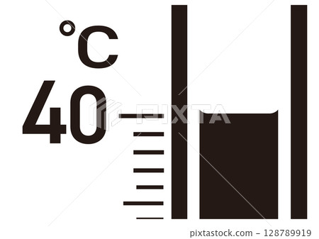 Illustration of a thermometer showing 40°C Illustration of a thermometer showing 40°C 128789919