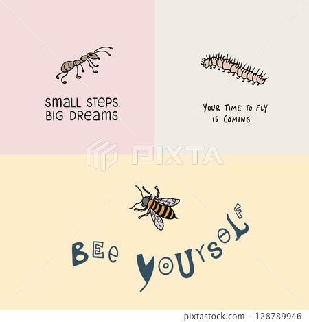 Inspirational Insect Illustrations with Bee, Ant and Caterpillar Inspirational Insect Illustrations with Bee, Ant and Caterpillar 128789946