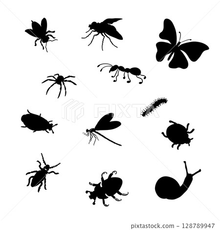 Minimalist Black Insect Silhouette Clipart Collection for Crafts 128789947